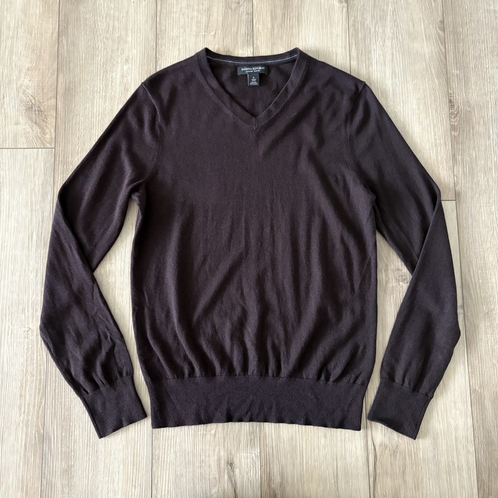 Banana‎ Republic Men's Luxury Blend V-Neck Sweater Small Brown Silk Cashmere